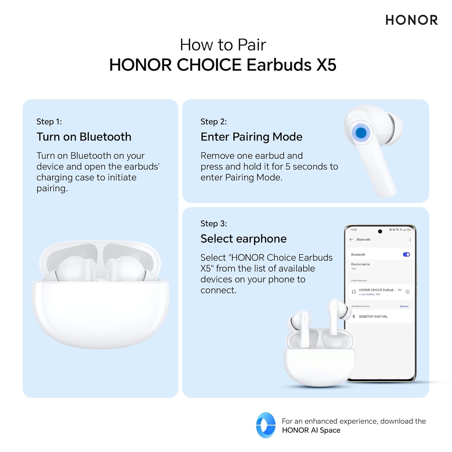 HONOR CHOICE in Ear Earbuds X5 (White)